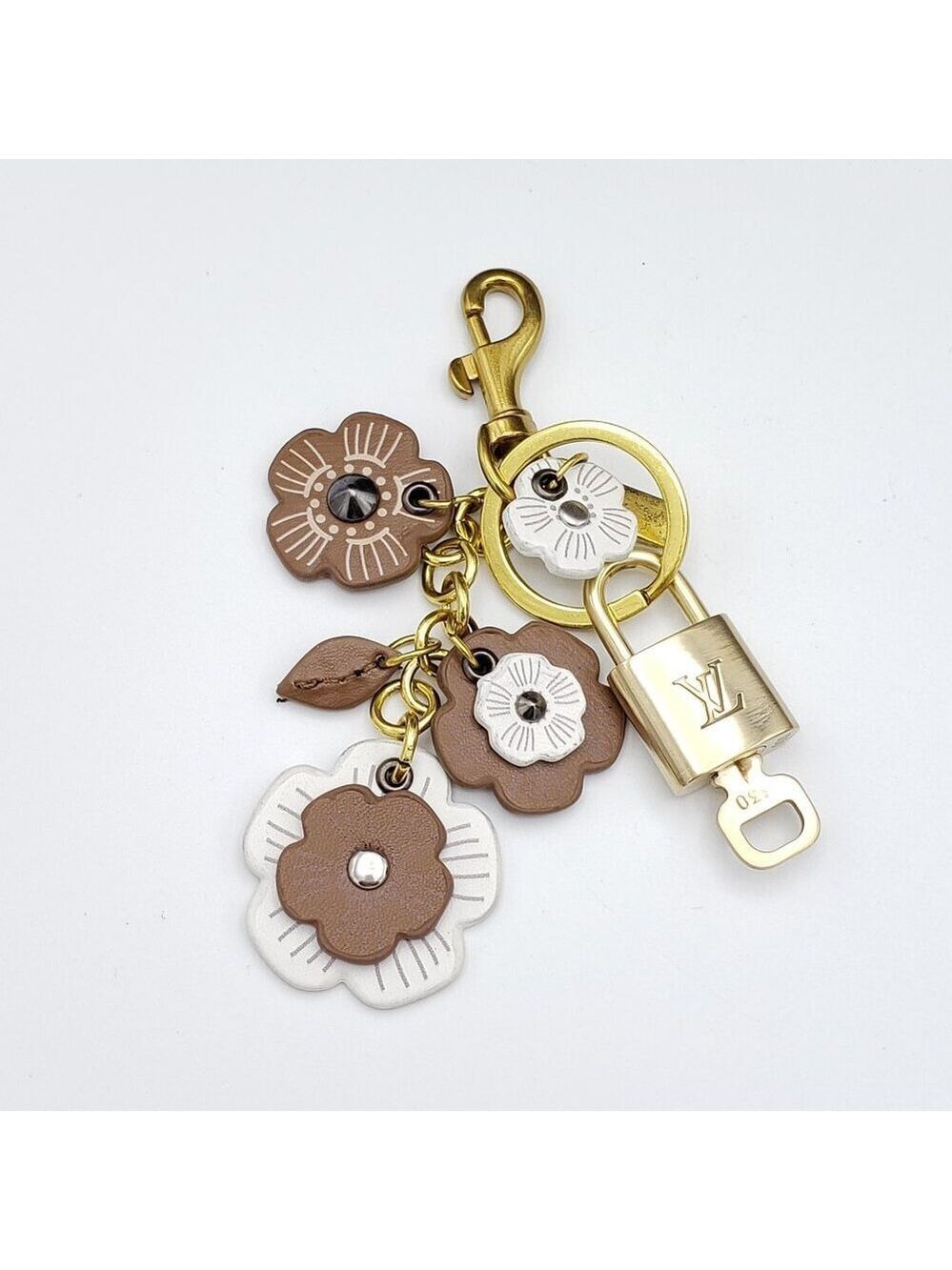 Authentic Louis Vuitton Lock & Key with Unbranded Flower Charm, Keychain